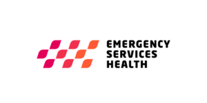 Emergency Services Health logo with pink and orange geometric icon and black text