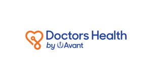 Doctors Health by Avant logo in blue and orange with a heart icon