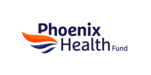 Phoenix Health Fund logo in navy and orange with stylized swoosh lines