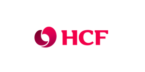 HCF logo in pink and magenta on a white background
