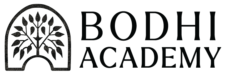 Logo of Bodhi Academy, featuring a tree inside an arch, next to the text