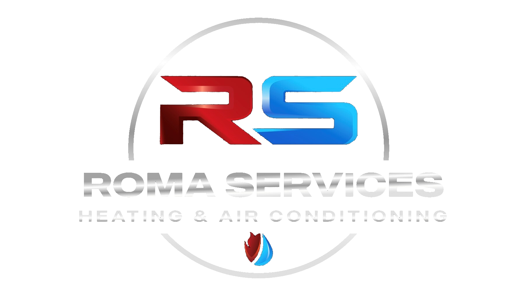 Logo for Roma Services Heating & Air Conditioning featuring a stylized red and blue "RS" inside a circle.