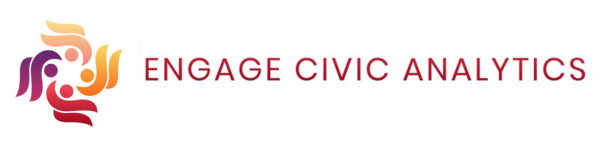 A logo for engage civic analytics with a colorful logo