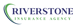 Riverstone Insurance Agency logo in blue and green text with a curved green and blue swoosh