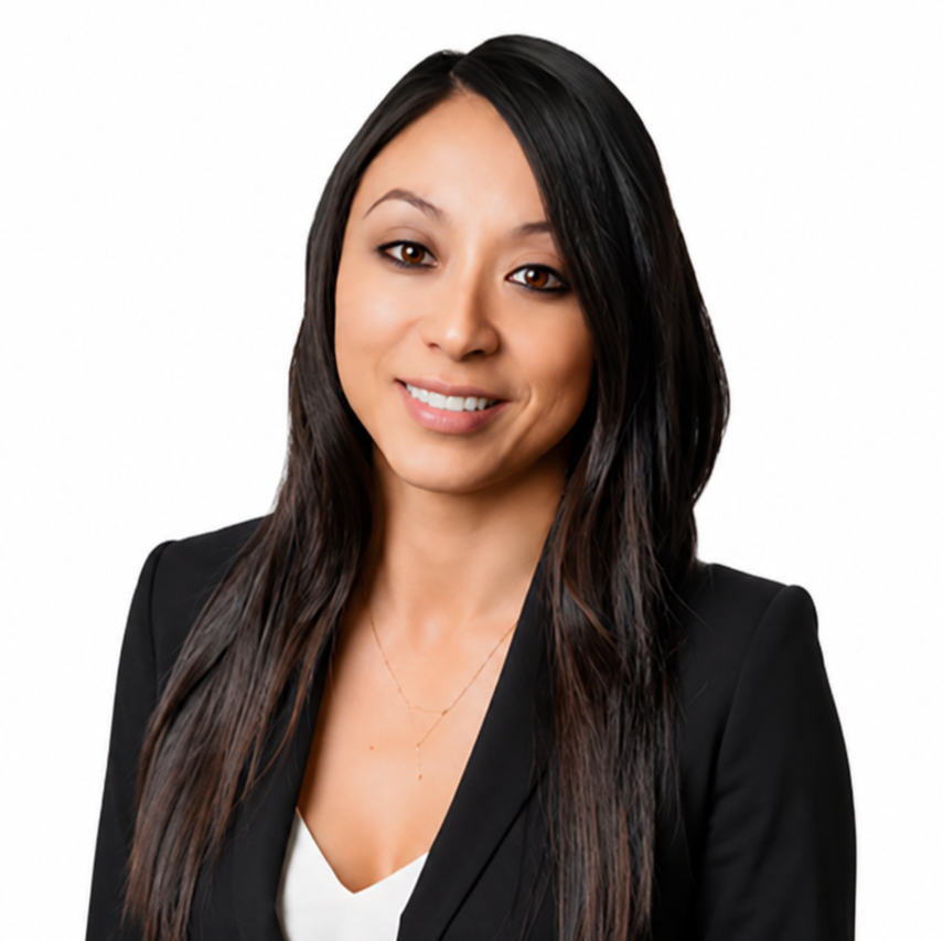 Professional headshot of a smiling woman in a black blazer on a white background