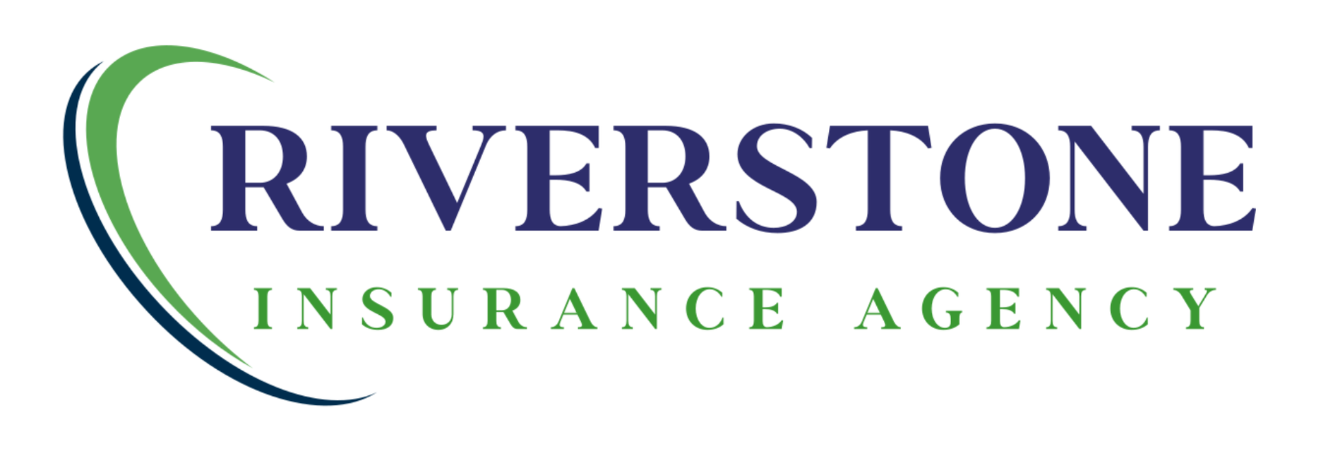 Riverstone Insurance Agency logo with blue and green text and a green circular swoosh icon