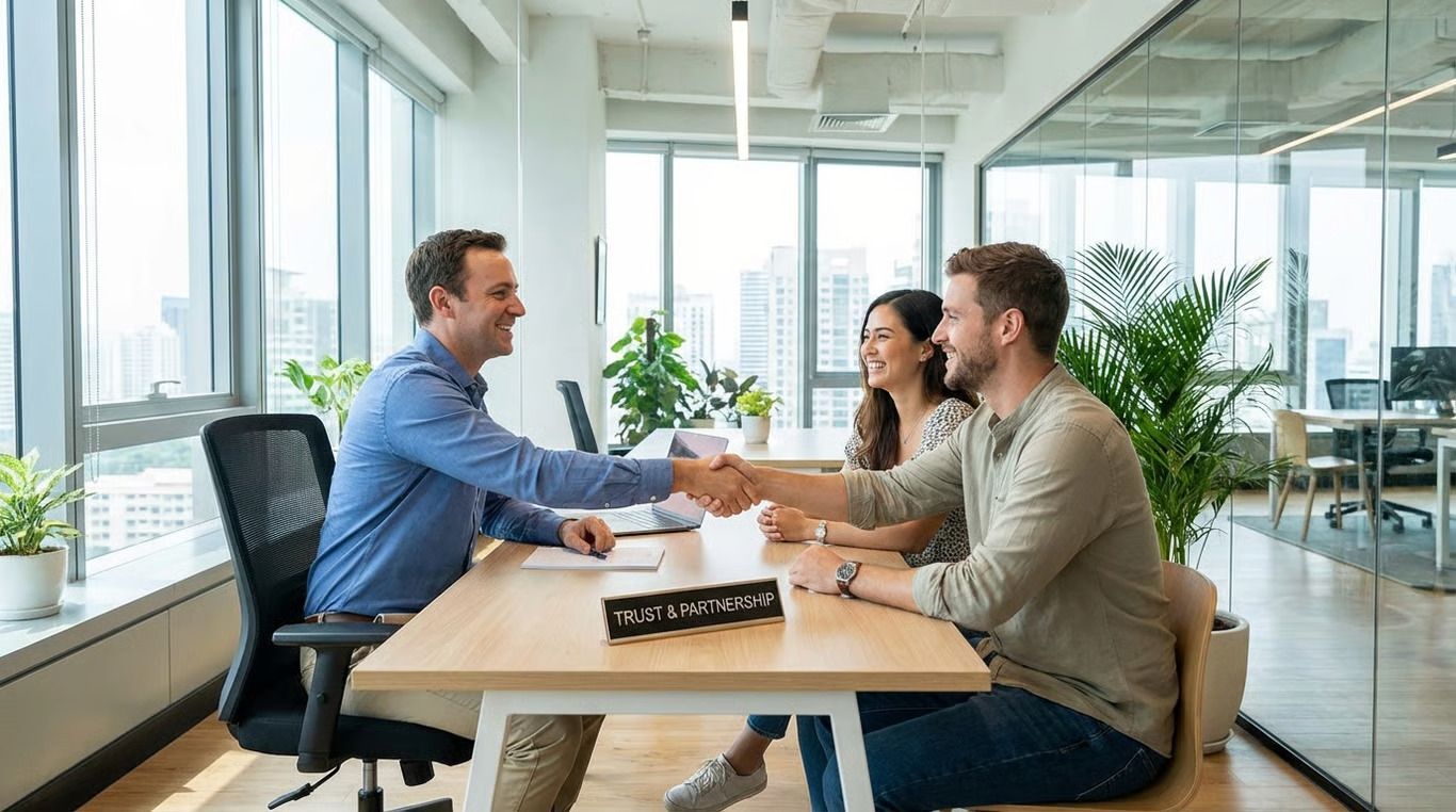Insurance agent meeting with clients