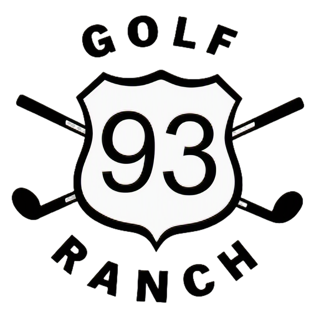 Golf Ranch 93 logo with crossed golf clubs in black and white.