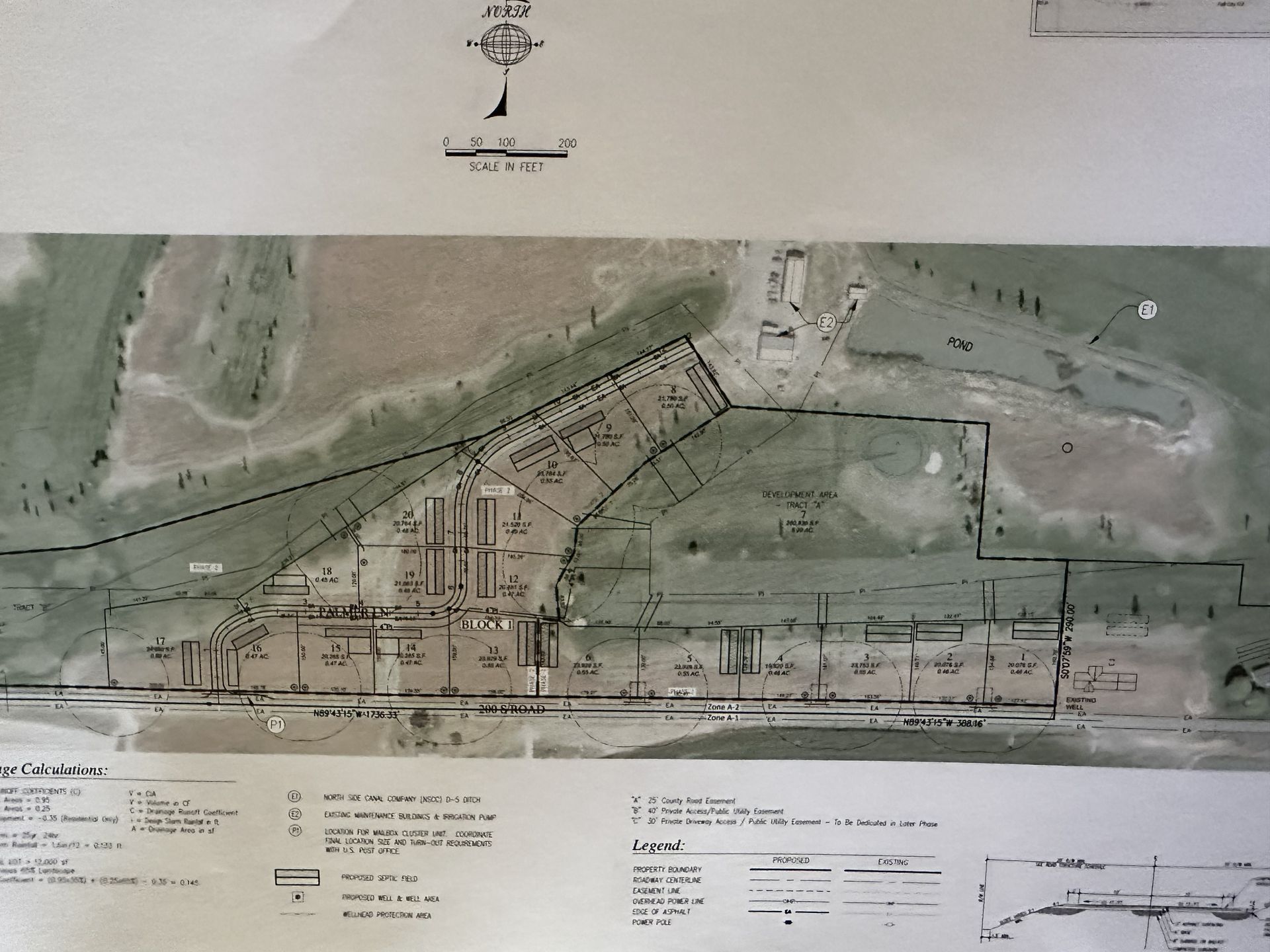 Site plan map of a coastal area with roads, buildings, and labeled sections