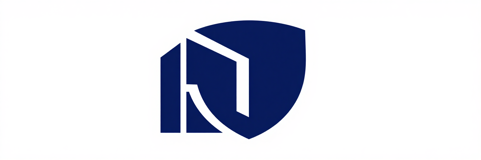 Logotipo azul con forma de escudo con una “N” blanca estilizada sobre un fondo blanco.