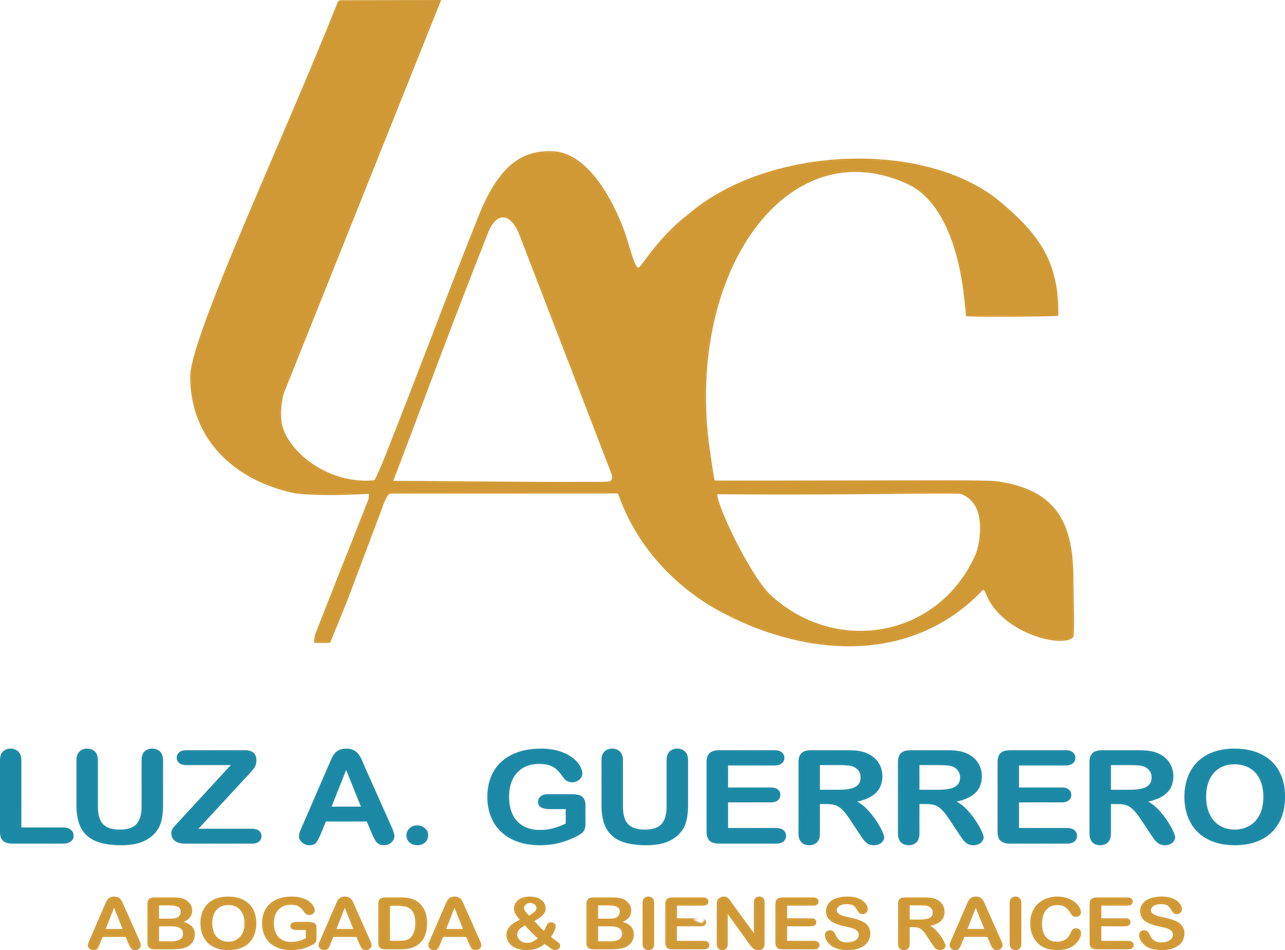 Logo de LUZ A. GUERRERO con monograma dorado “AG” y texto azul “ABOGADA & BIENES RAICES”
