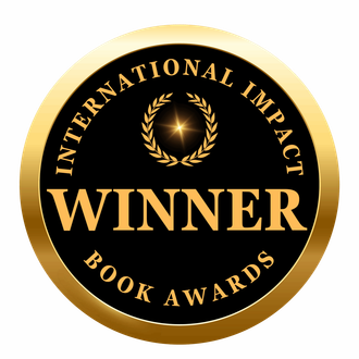 Gold-and-black International Impact Book Awards winner badge with laurel wreath and starburst.