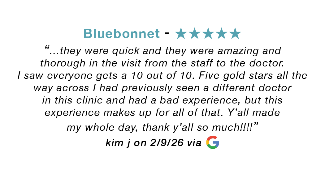 Bluebonnet five-star review. They were quick and amazing and thorough. 5 gold stars all the way across. You all made my whole day!