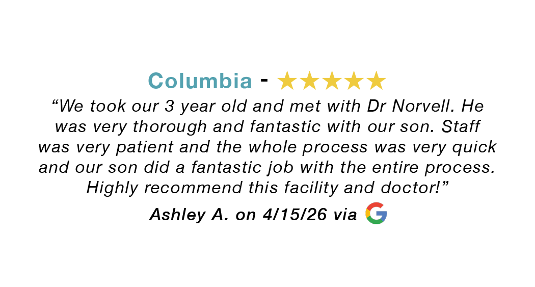 5-star Google review for our Columbia allergy clinic: We took our 3 year old and met with Dr Norvell. He was very thorough and fantastic with our son.