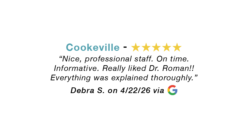 5-star Google review for our Cookeville allergy clinic: Nice, professional staff. On time. Informative. Really liked Dr. Roman! Everything was explained thoroughly.