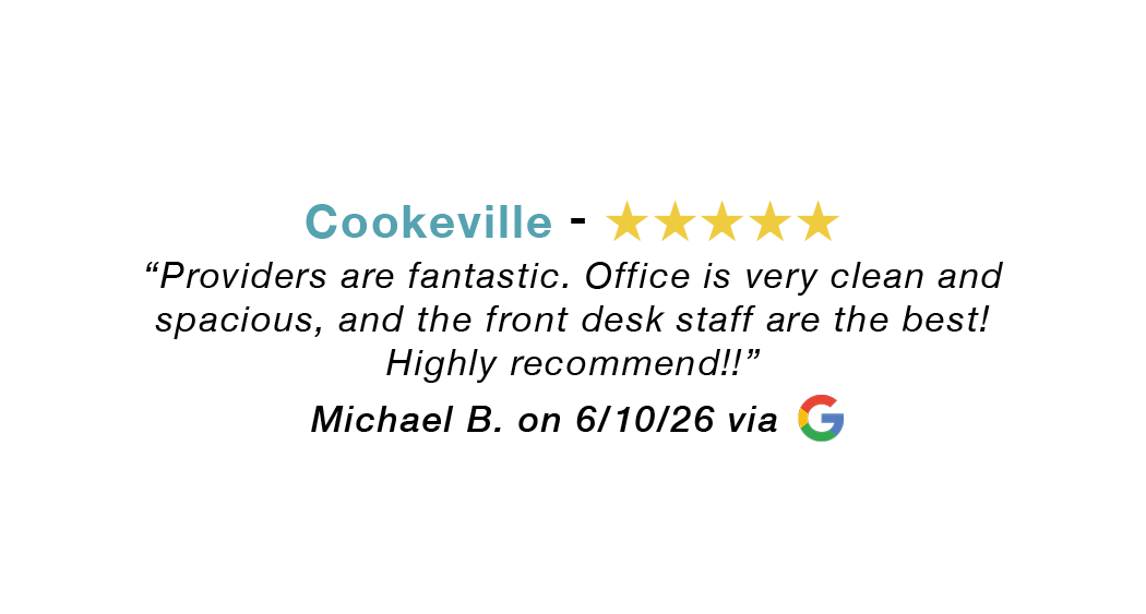 Cookeville 5-star review praising fantastic office staff and clean office. Highly recommended.