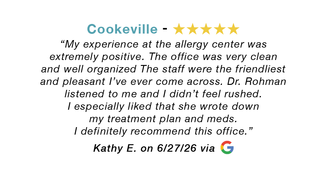 Cookeville review with five gold stars and positive testimonial text about office experience.