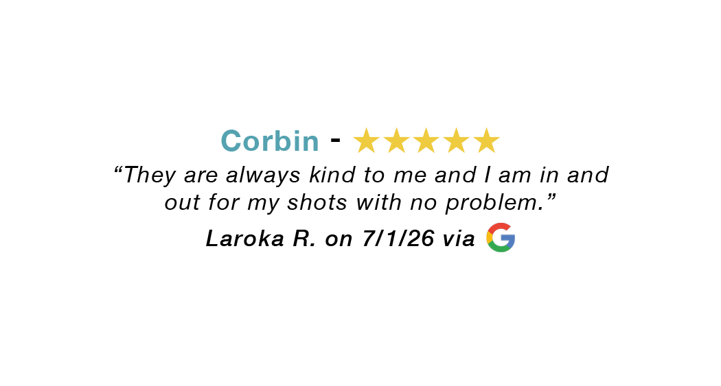 5-star Google review for our Corbin Kentucky allergy clinic: Always kind to me. In and out for my shots with no problems.