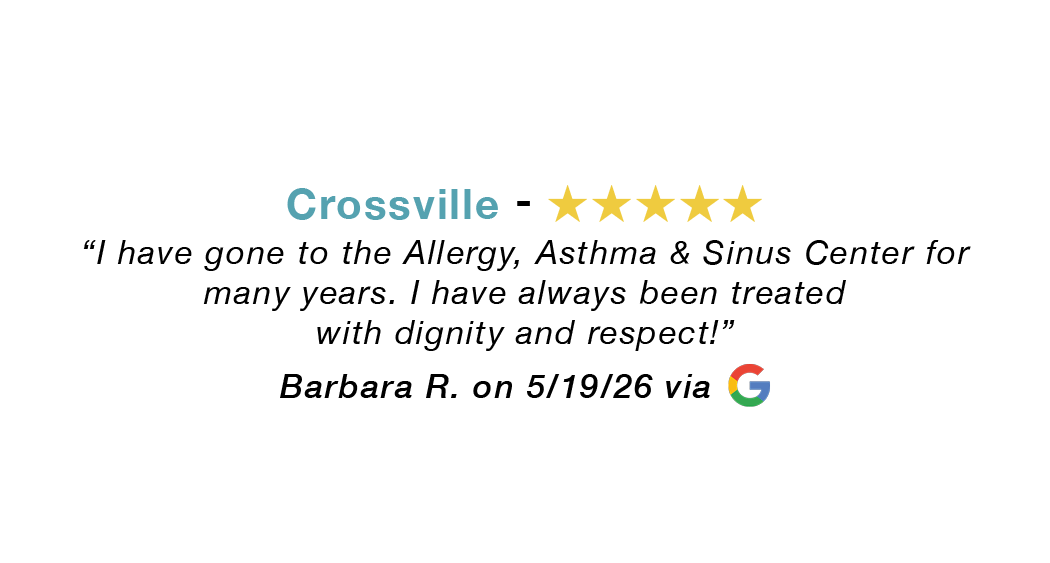 5-star Google review for our Crossville allergy clinic: I have gone to the AllergyASC for many years. I have always been treated with dignity and respect!