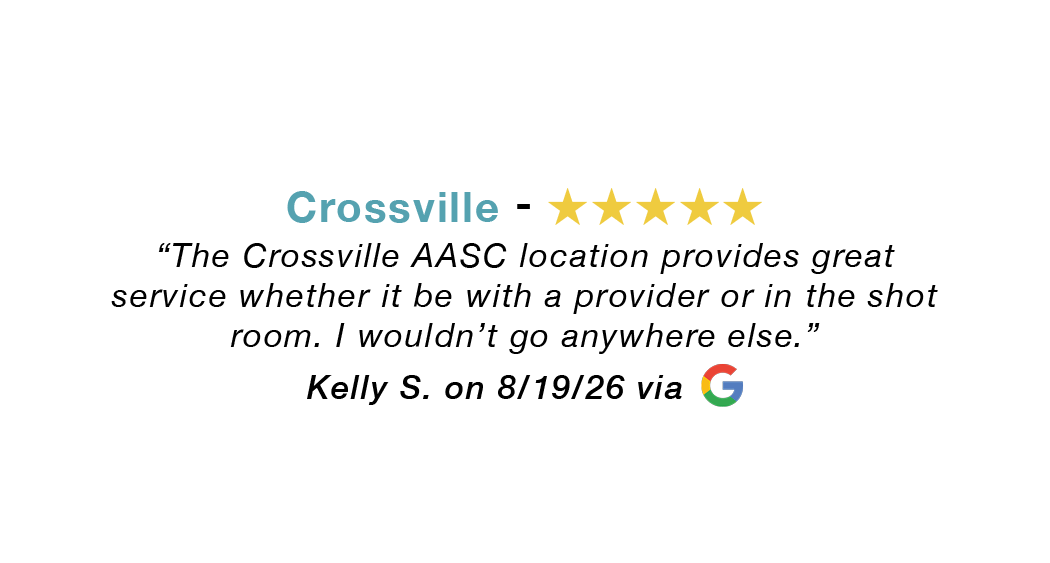 Crossville 5 star google review: Provides great service whether it be with a provider or in the shot room. I wouldn't go anywhere else.