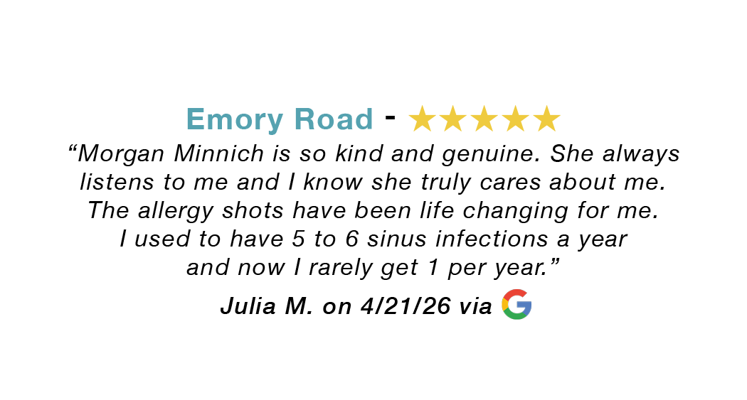 5-star Google review for our emory road allergy clinic: Morgan Munich is so kind and genuine. 