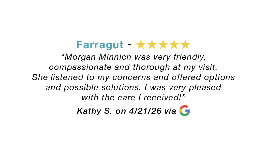 Farragut Tennessee allergy clinic five-star review. Morgan Minnich was very friendly, compassionate and thorough. 