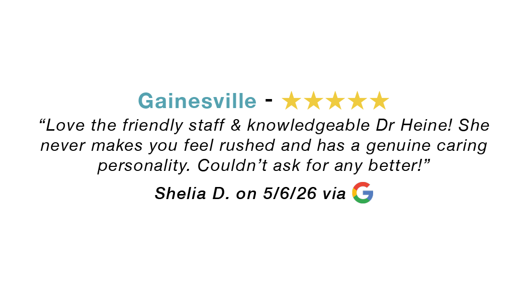 Gainesville 5-star google review praising a caring doctor and friendly staff.
