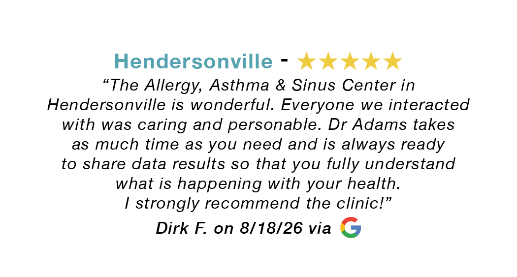 Hendersonville 5-star review: AASC is wonderful. Everyone we interacted with was caring and personable. Dr. Adams takes as much times as needed and is always ready to help you fully understand. I strongly recommend the clinic.