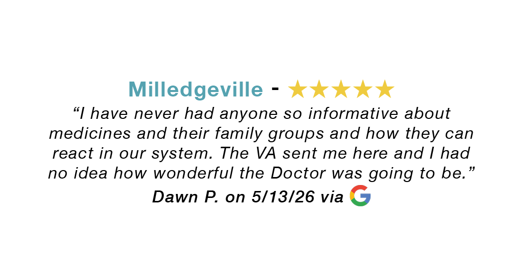 Milledgeville GA 5-star review: Very informative. Was sent by the VA and loved how wonderful the Doctor turned out to be.