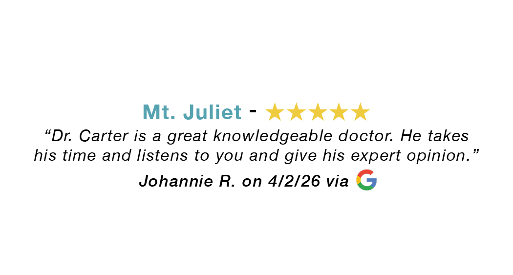 5-star Google review for our Mount Juliet allergy clinic: Dr. Carter is a great knowledgeable doctor. He takes his time and listens to you and gives  his expert opinion.