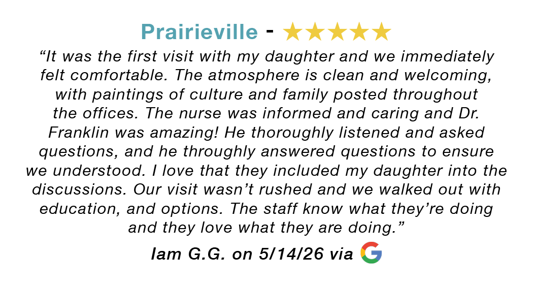 Prairieville five-star google review praising teachers, staff, and school for caring, organized, and educational climate