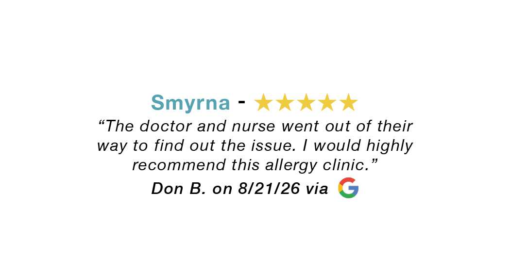 Smyrna 5-star review: The doctor and nurse went out of their way to find the issue. Highly recommend this allergy clinic.