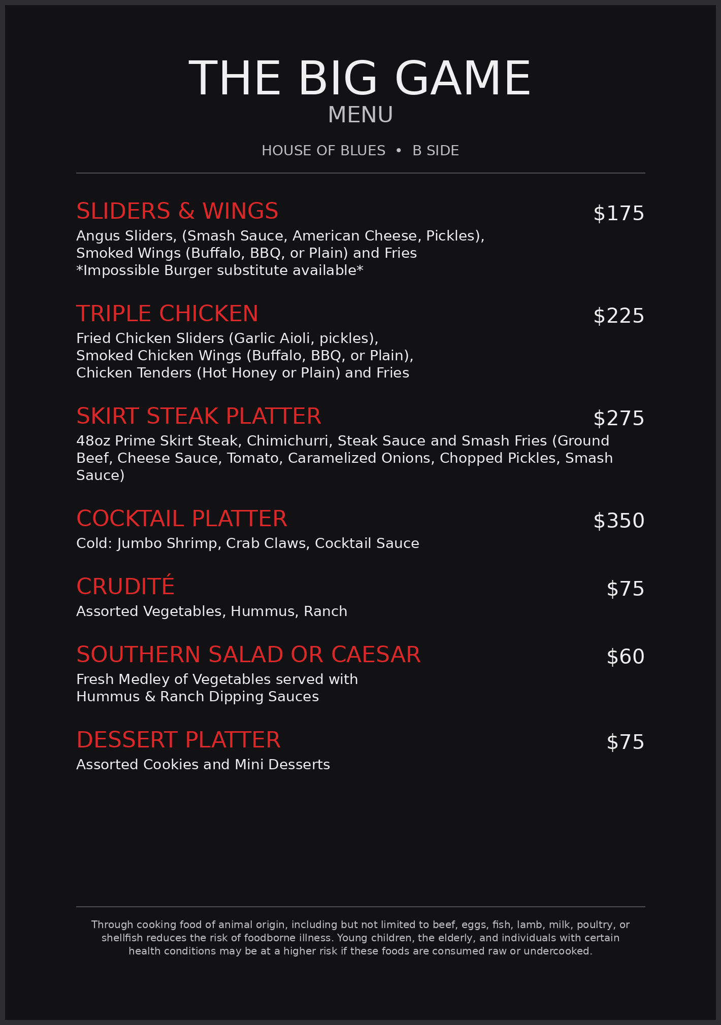Menu for