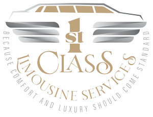 S1 Class Limousine Services logo with white limousine graphic and gold text on a gray background