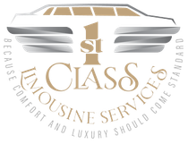 S1 Class Limousine Services logo with white limousine graphic and gold text on a gray background