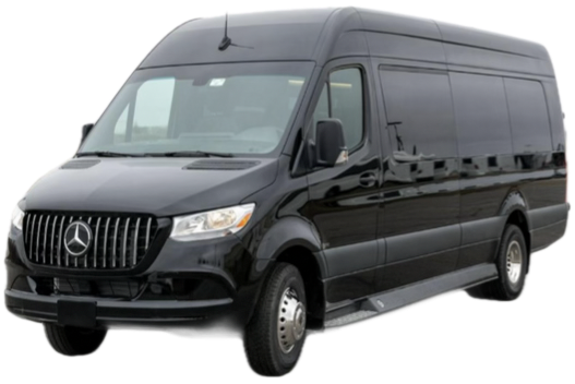 Black Mercedes-Benz Sprinter cargo van on a white background