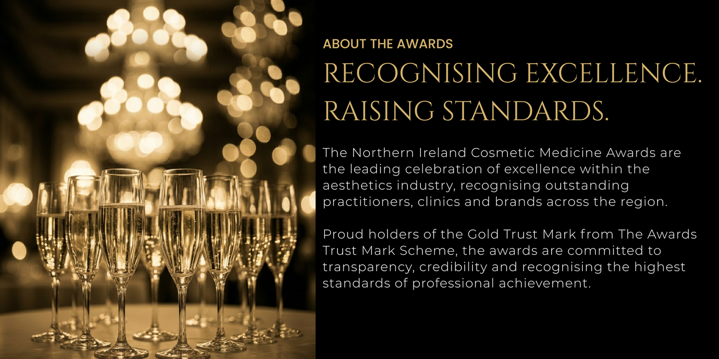 Champagne flutes and sparkling lights beside text reading “Recognising Excellence. Raising Standards.”