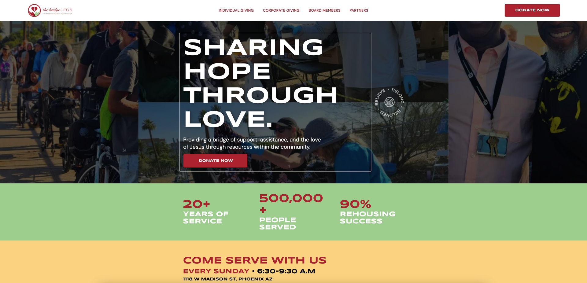 A screenshot of a website that says sharing hope through love.