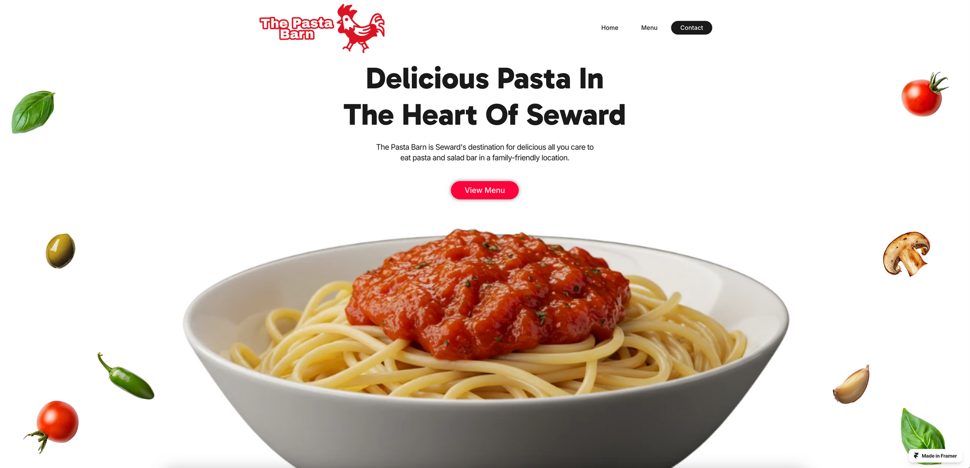 A bowl of spaghetti with tomato sauce, promoting
