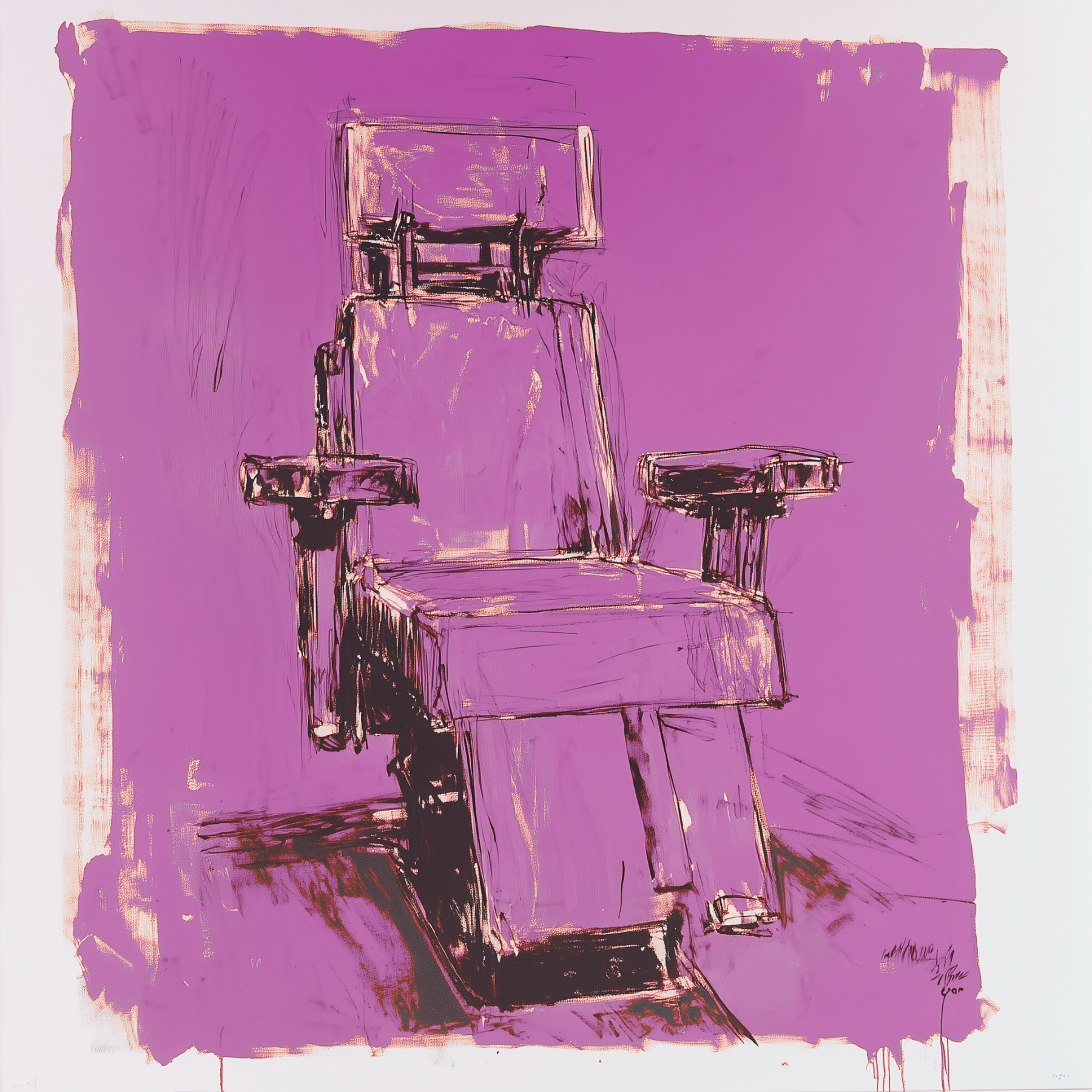 Stylized sketch of a vintage armchair on a purple background