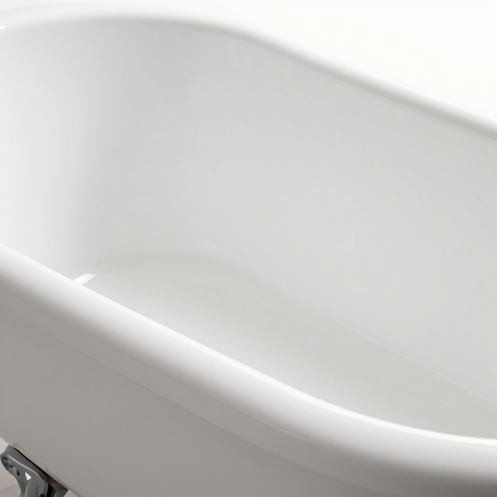 Bañera blanca con grifo cromado en un baño limpio.