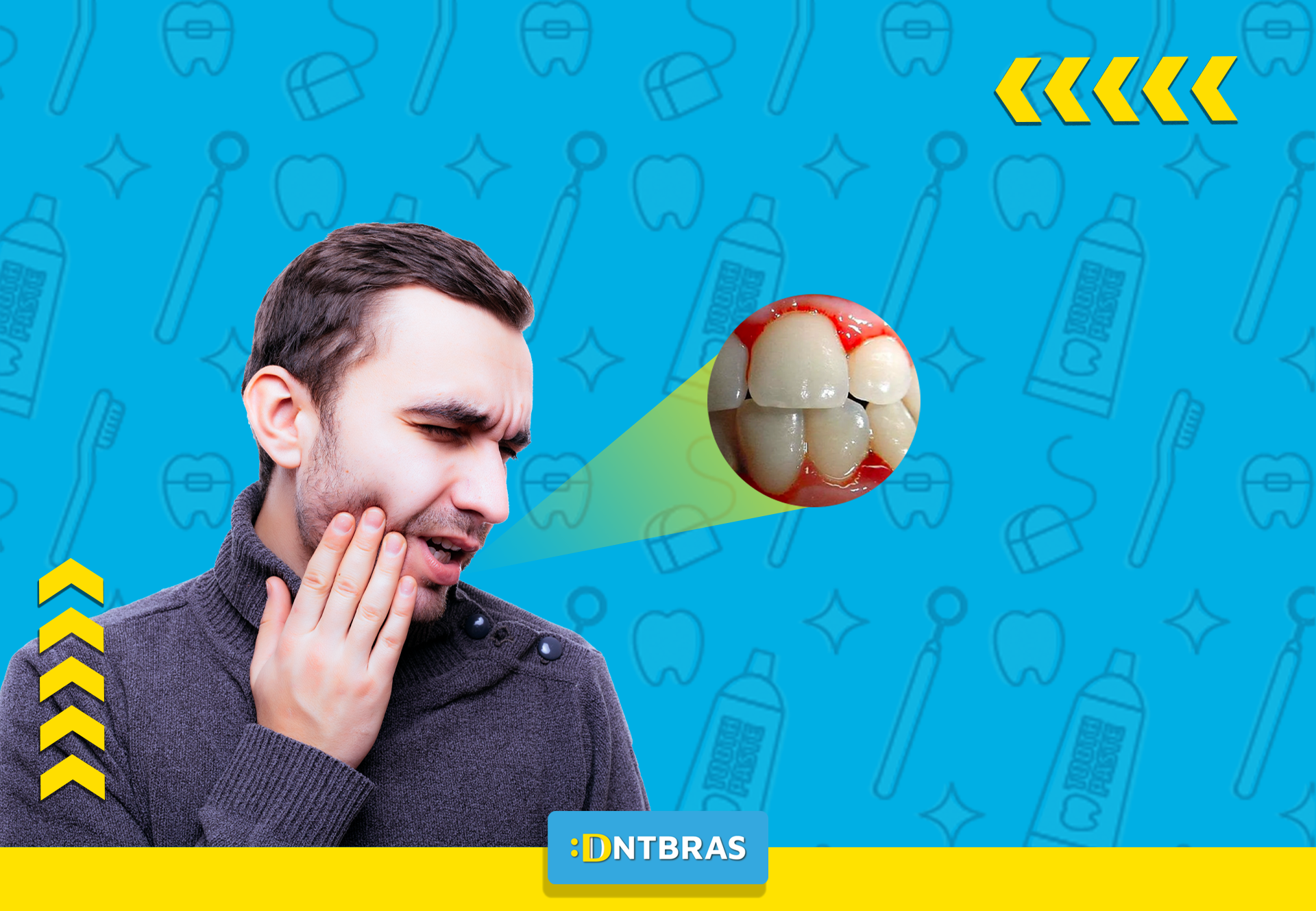 um homem segura a boca de dor enquanto olha para os dentes.