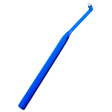 uma escova de dentes azul com cerdas brancas sobre fundo branco