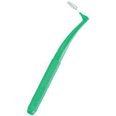 uma escova de dentes verde com cerdas brancas sobre fundo branco