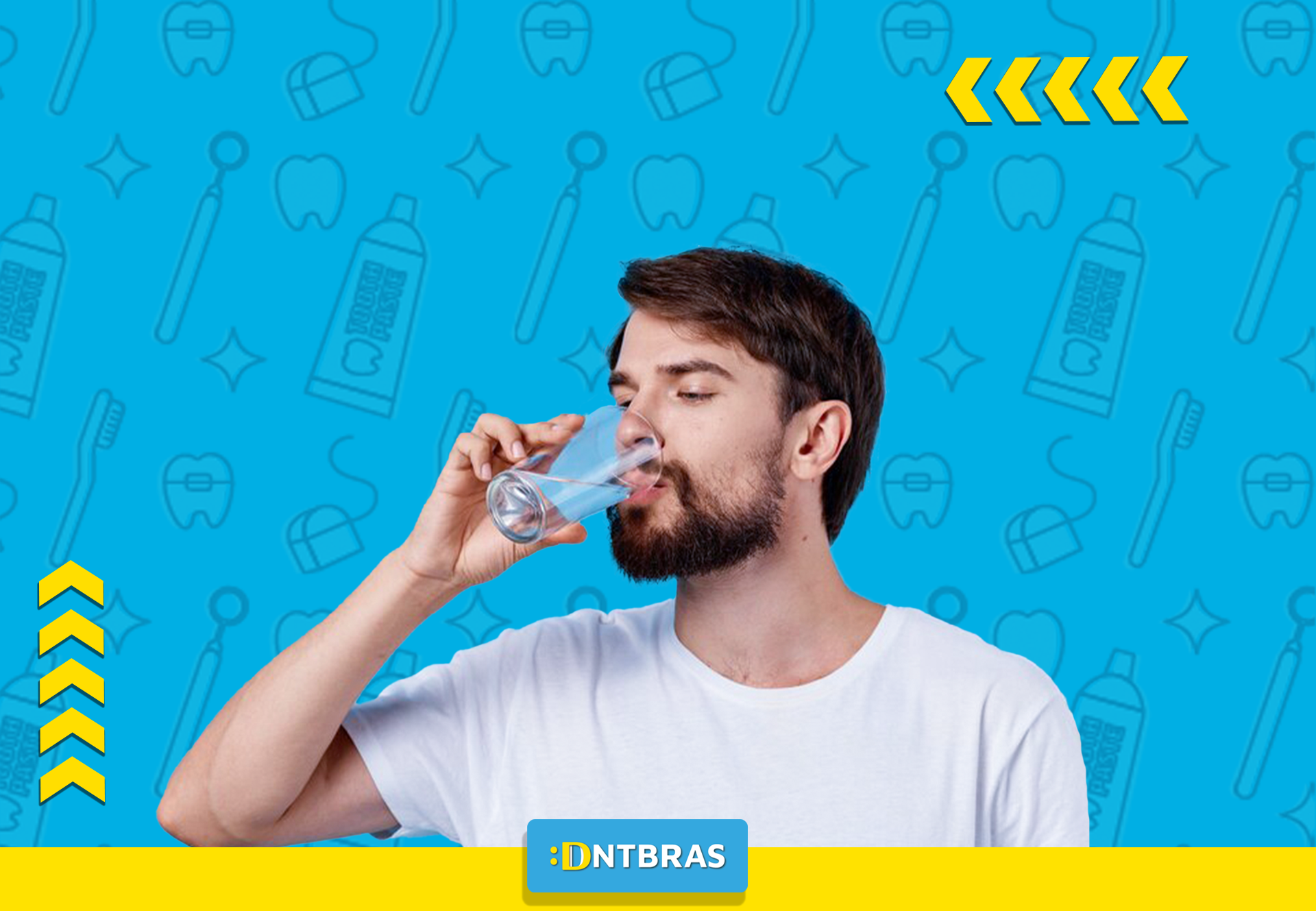 um homem com barba está bebendo água de um copo.