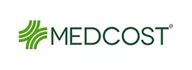 The logo for medcost is green and white and has a cross on it.