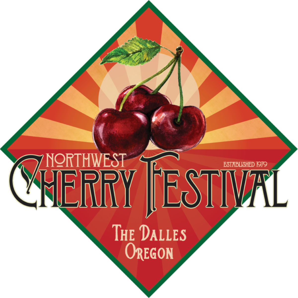A logo for the northwest cherry festival in the dalles oregon