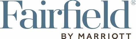 The logo for fairfield by marriott is blue and white.