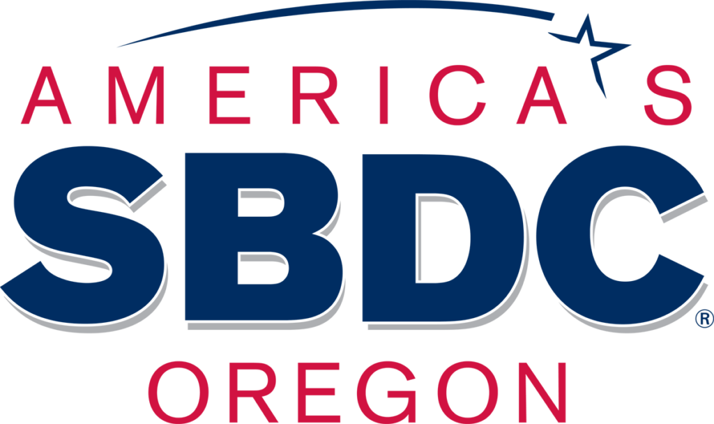 The logo for america 's sbdc oregon is blue and red.