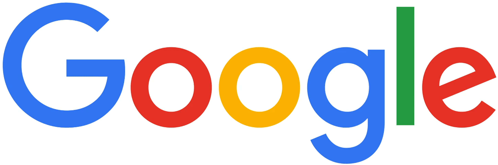 A close up of a google logo on a white background
